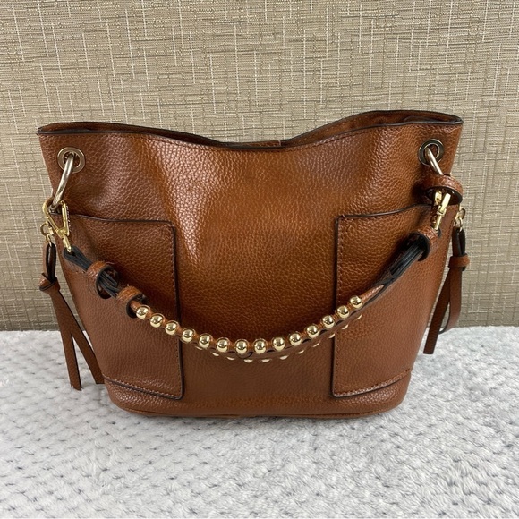 Steve Madden Boho Studded Strap Small Hobo Cognac With Gold Accented Handle - Picture 2 of 12